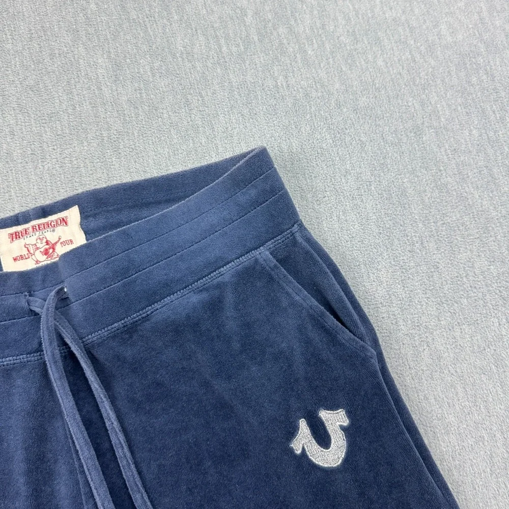 True Religion Pants Mens Medium‎ Blue Velour Velvet Joggers Sweatpants Lounge